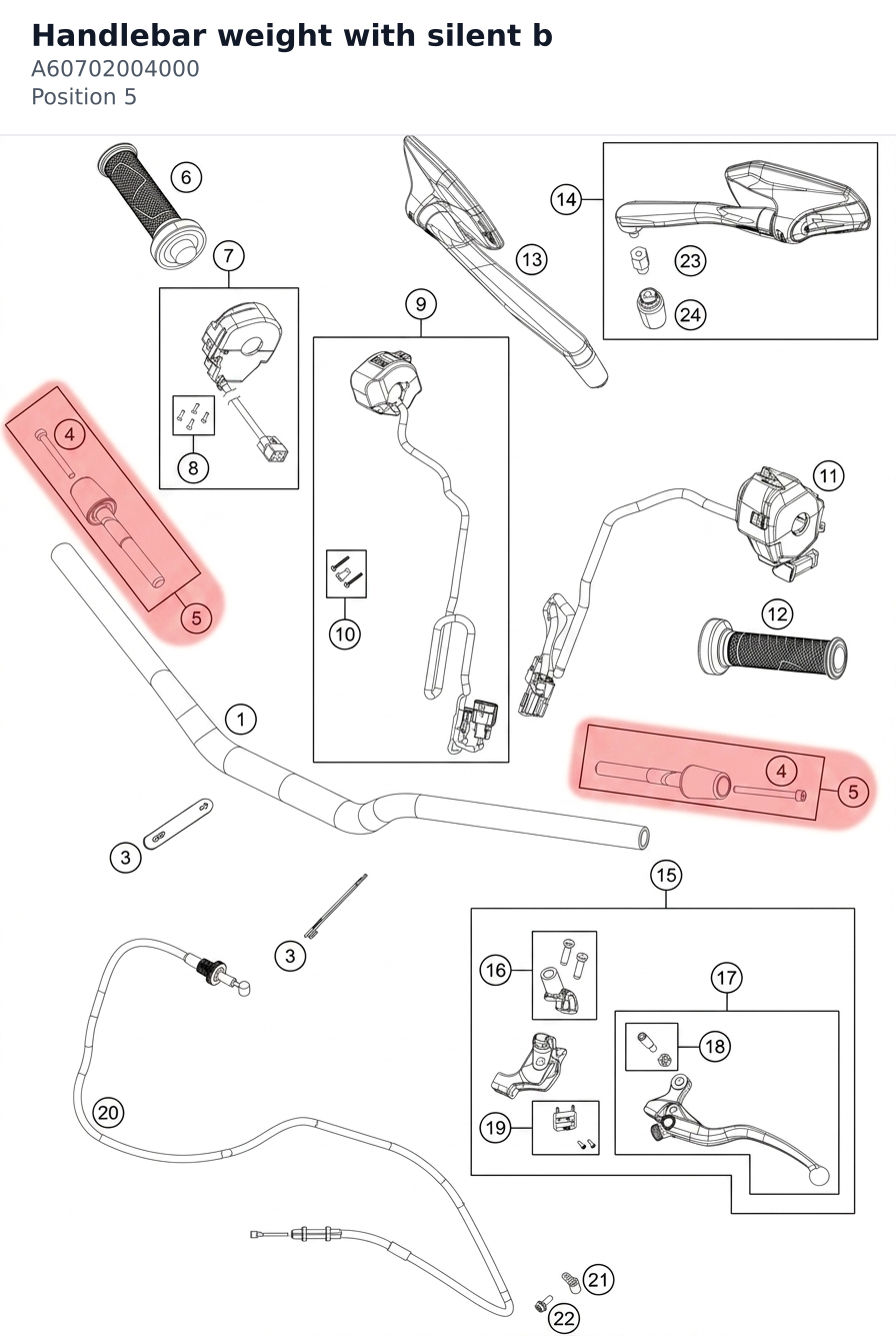 Diagram preview: Handlebar weight with silent b (A60702004000)