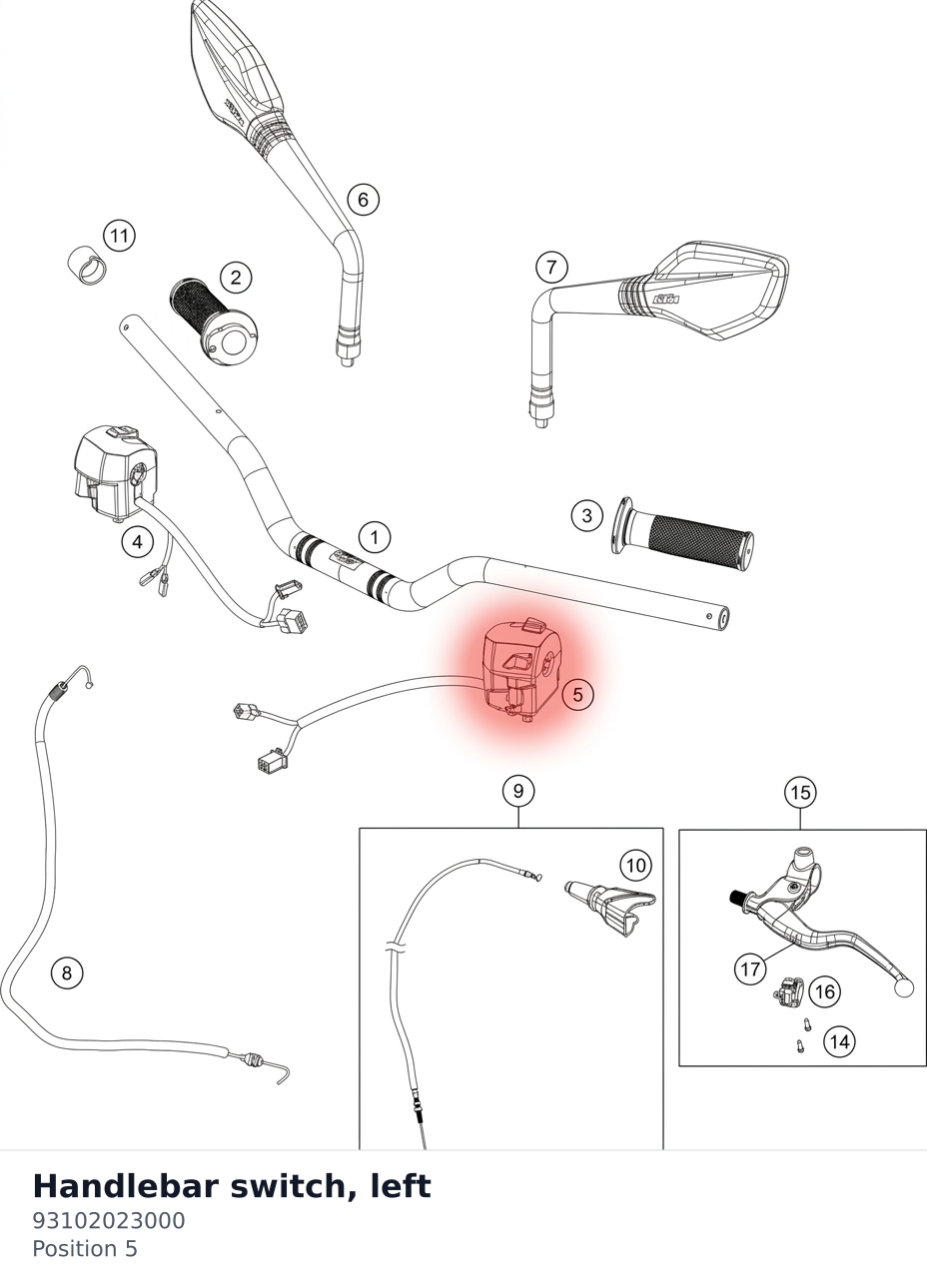 Diagram preview: Handlebar switch, left (93102023000)