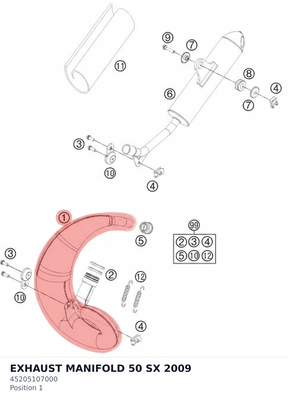 Diagram preview: EXHAUST MANIFOLD 50 SX    2009 (45205107000)