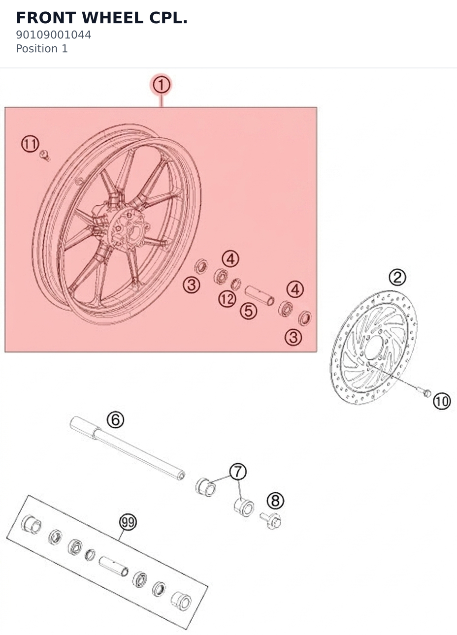 Diagram preview: FRONT WHEEL CPL. (90109001044)