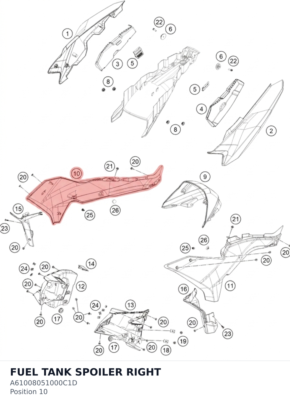 Diagram preview: FUEL TANK SPOILER RIGHT (A61008051000C1D)