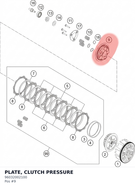 Diagram preview: PLATE, CLUTCH PRESSURE (96032002100)