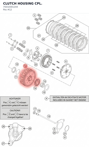 Diagram preview: CLUTCH HOUSING CPL. (75032001244)