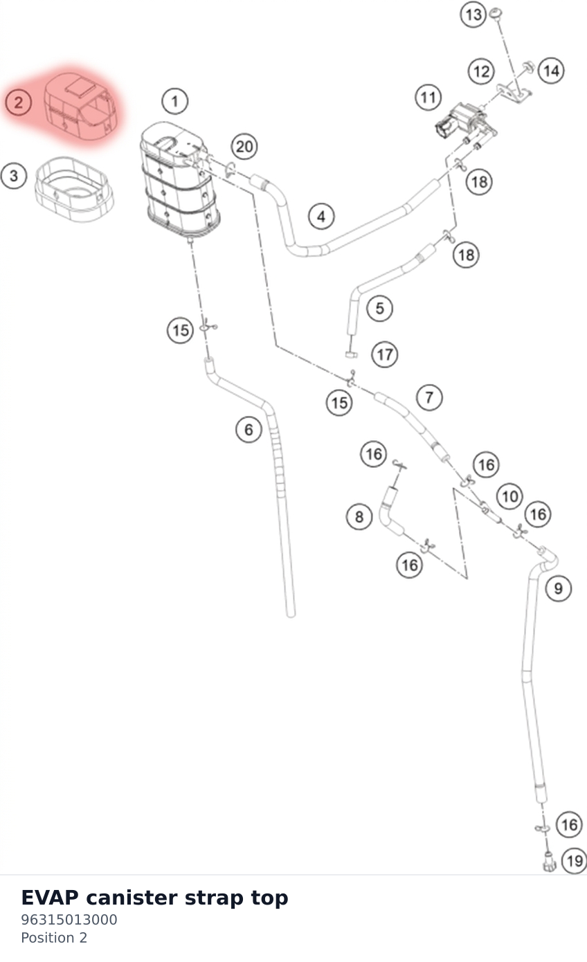 Diagram preview: EVAP canister strap top (96315013000)