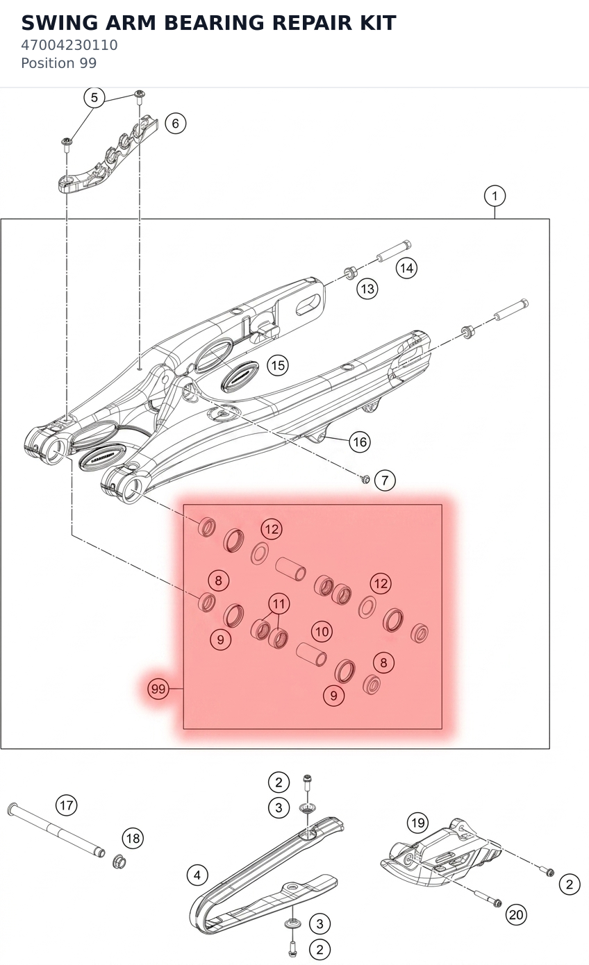 Diagram preview: SWING ARM BEARING REPAIR KIT (47004230110)