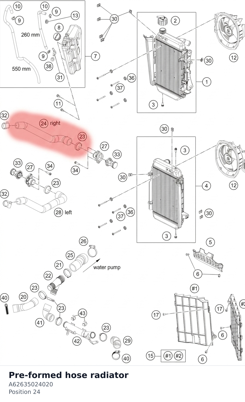 Diagram preview: Pre-formed hose radiator (A62635024020)