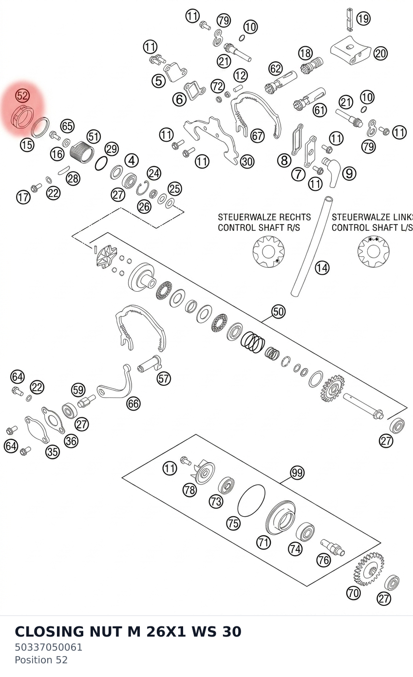 Diagram preview: CLOSING NUT M 26X1 WS 30 (50337050061)