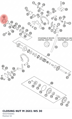 Diagram preview: CLOSING NUT M 26X1 WS 30 (50337050061)