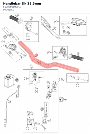 Diagram preview: Handlebar Dk 28.5mm (61702001000C1)