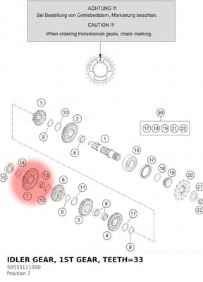Diagram preview: IDLER GEAR, 1ST GEAR, TEETH=33 (50533111000)