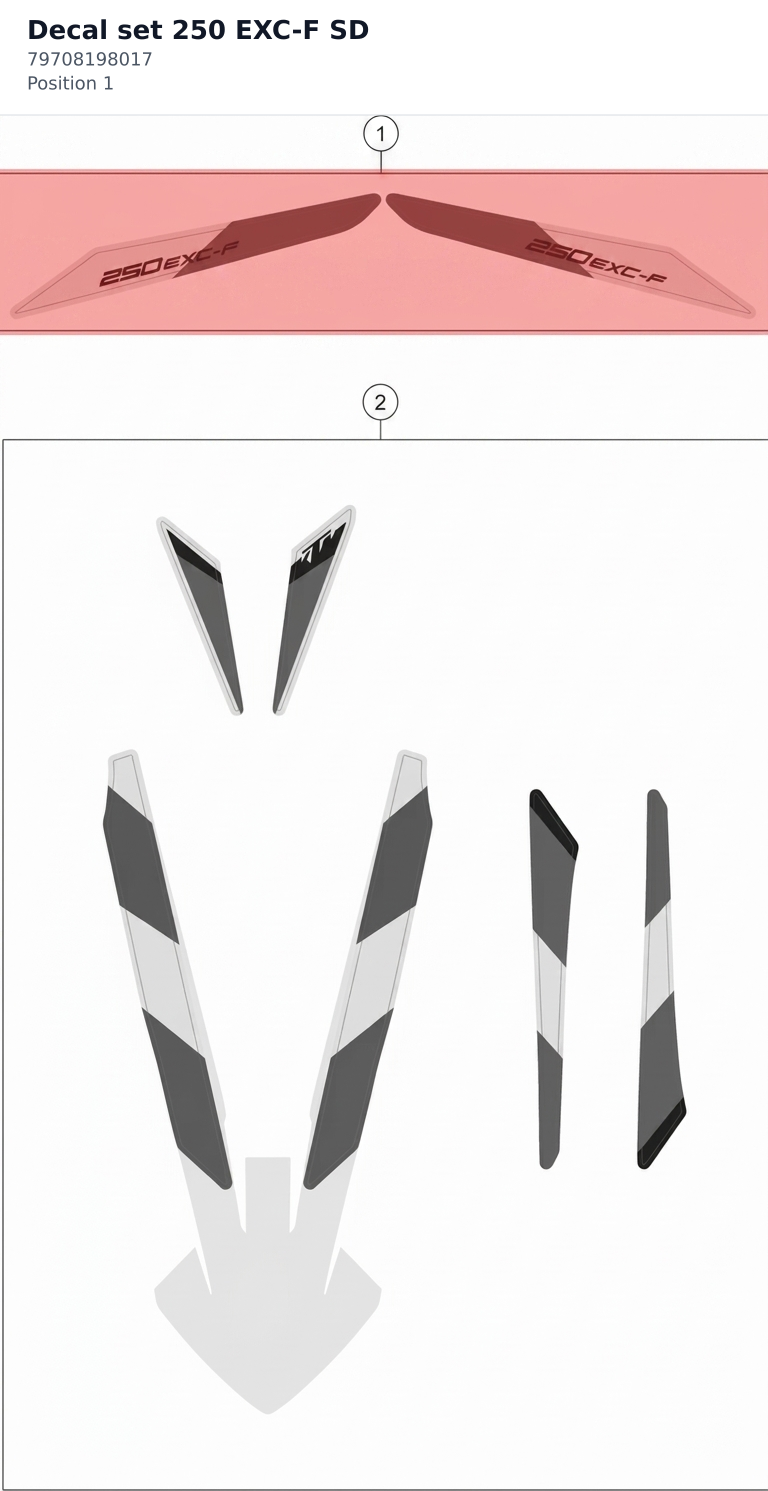 Diagram preview: Decal set 250 EXC-F SD (79708198017)