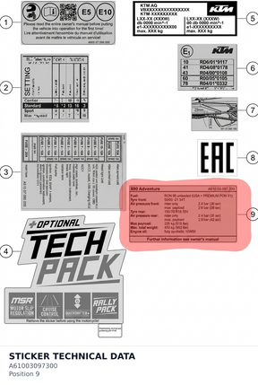 Diagram preview: STICKER TECHNICAL DATA (A61003097300)