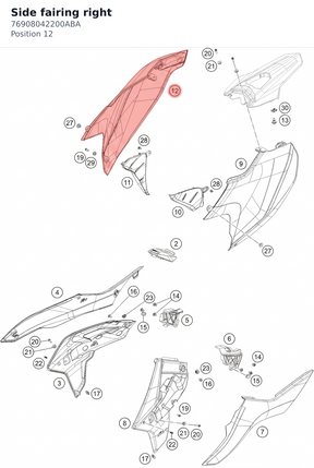 Diagram preview: Side fairing right (76908042200ABA)