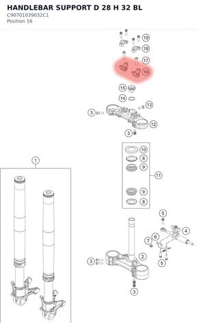 Diagram preview: HANDLEBAR SUPPORT D 28 H 32 BL (C90701039032C1)