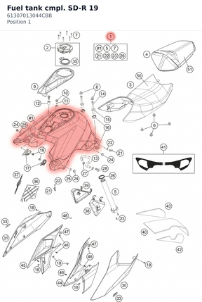 Diagram preview: Fuel tank cmpl. SD-R 19 (61307013044CBB)