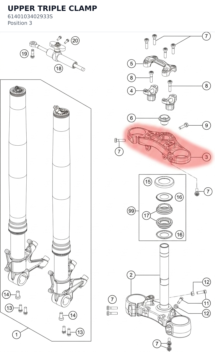 Diagram preview: UPPER TRIPLE CLAMP (6140103402933S)