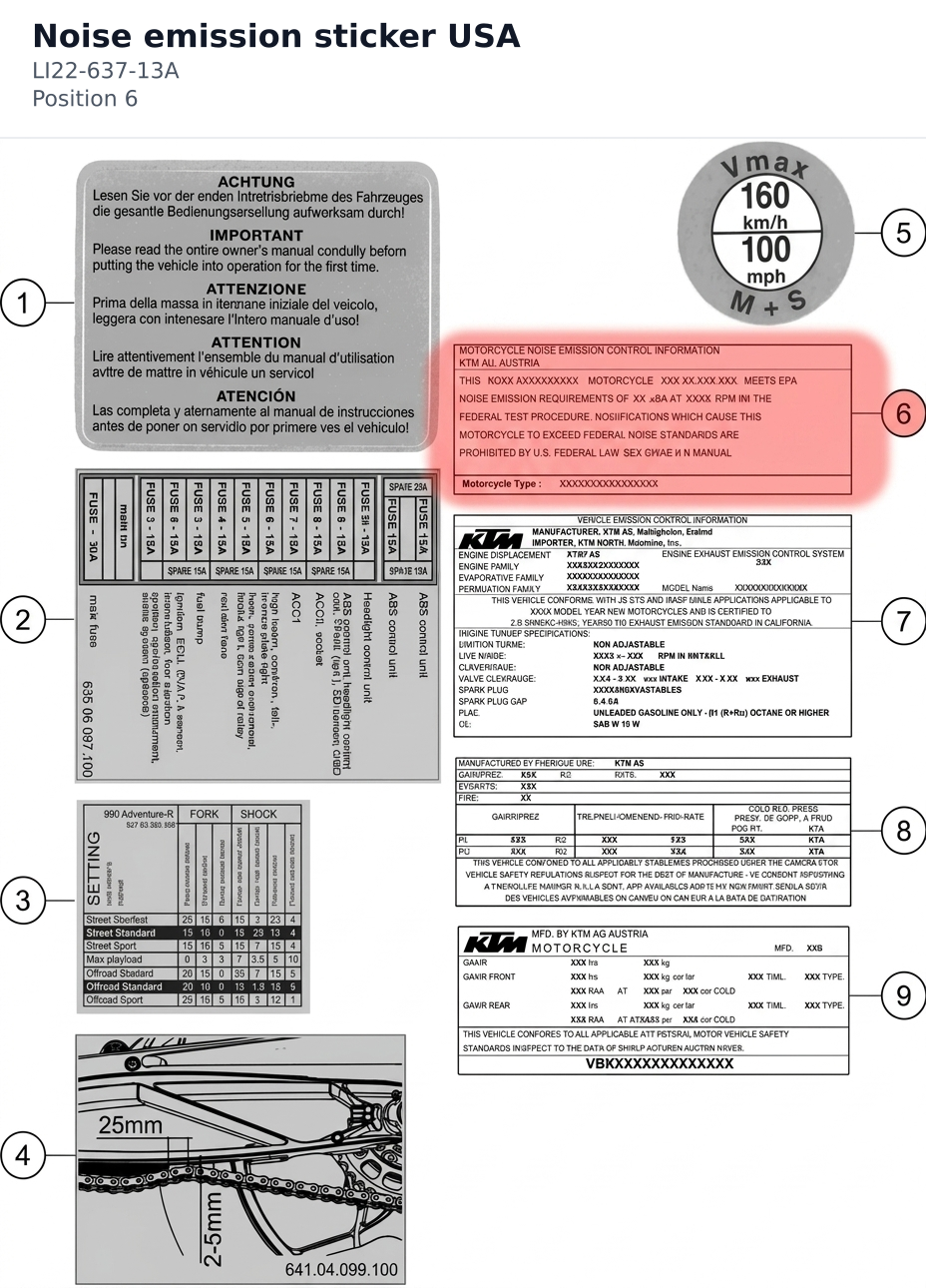 Diagram preview: Noise emission sticker USA (LI22-637-13A)