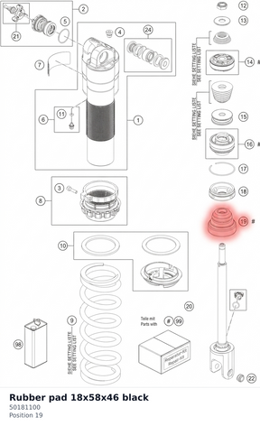 Diagram preview: Rubber pad 18x58x46 black (50181100)