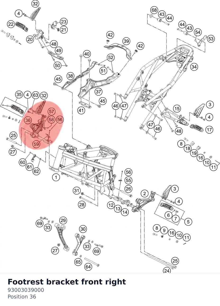 Diagram preview: Footrest bracket front right (93003039000)