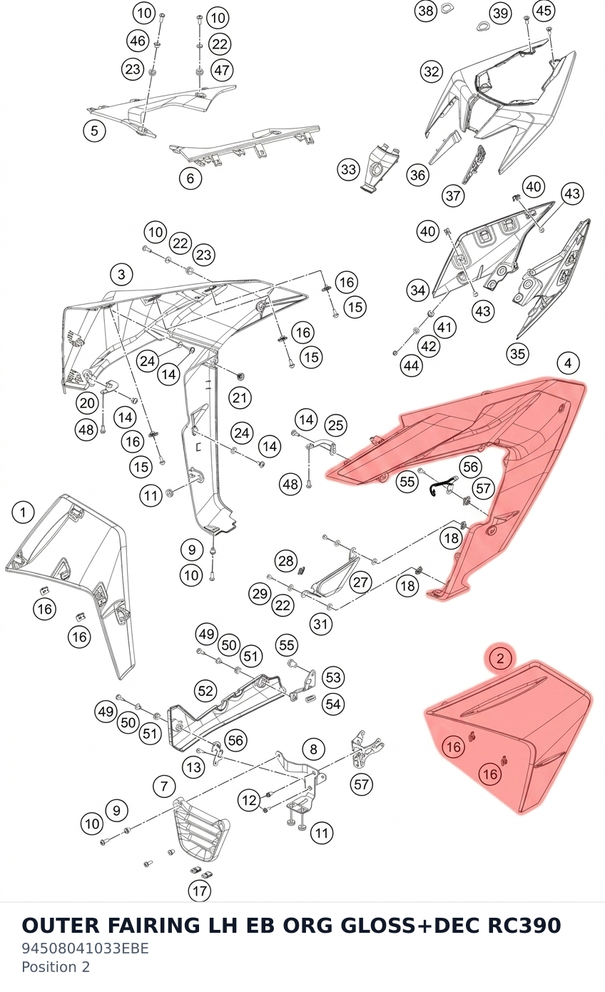 Diagram preview: OUTER FAIRING LH EB ORG GLOSS+DEC RC390 (94508041033EBE)