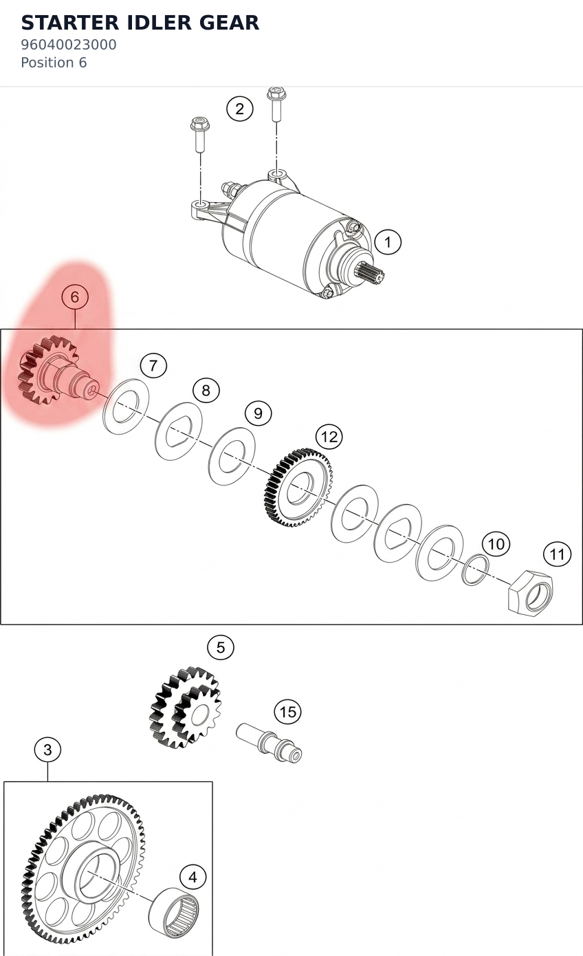Diagram preview: STARTER IDLER GEAR (96040023000)