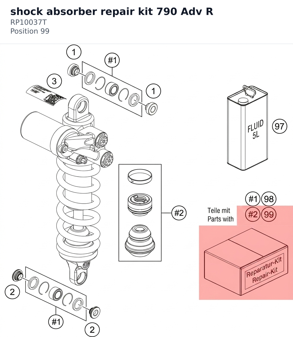 Diagram preview: shock absorber repair kit 790 Adv R (RP10037T)