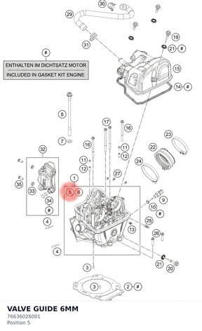 Diagram preview: VALVE GUIDE 6MM (76636026001)
