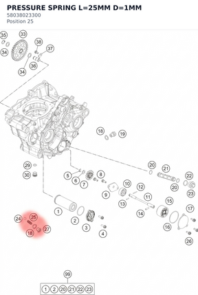 Diagram preview: PRESSURE SPRING L=25MM D=1MM (58038023300)