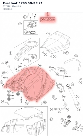 Diagram preview: Fuel tank 1290 SD-RR 21 (61707013144HCB)