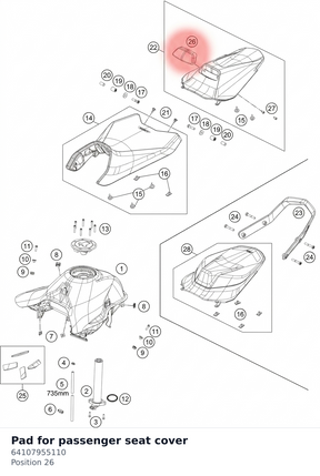 Diagram preview: Pad for passenger seat cover (64107955110)