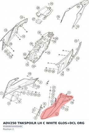 Diagram preview: ADV250 TNKSPOILR LH C WHITE GLOS+DCL ORG (95808050000ABC)