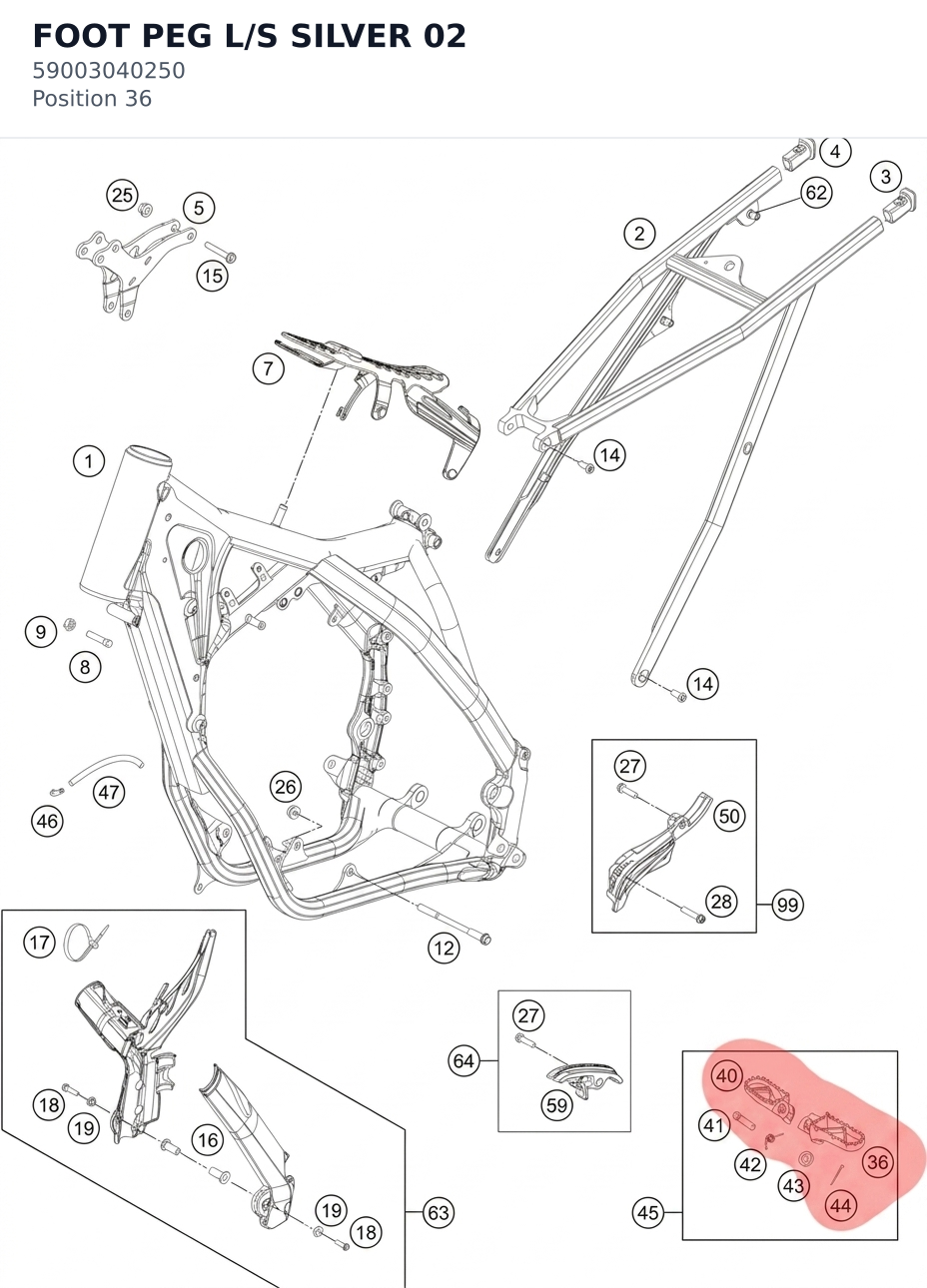 Diagram preview: FOOT PEG L/S SILVER 02 (59003040250)