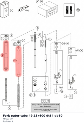 Diagram preview: Fork outer tube 49,13x600 dt54 db60 (48601174)