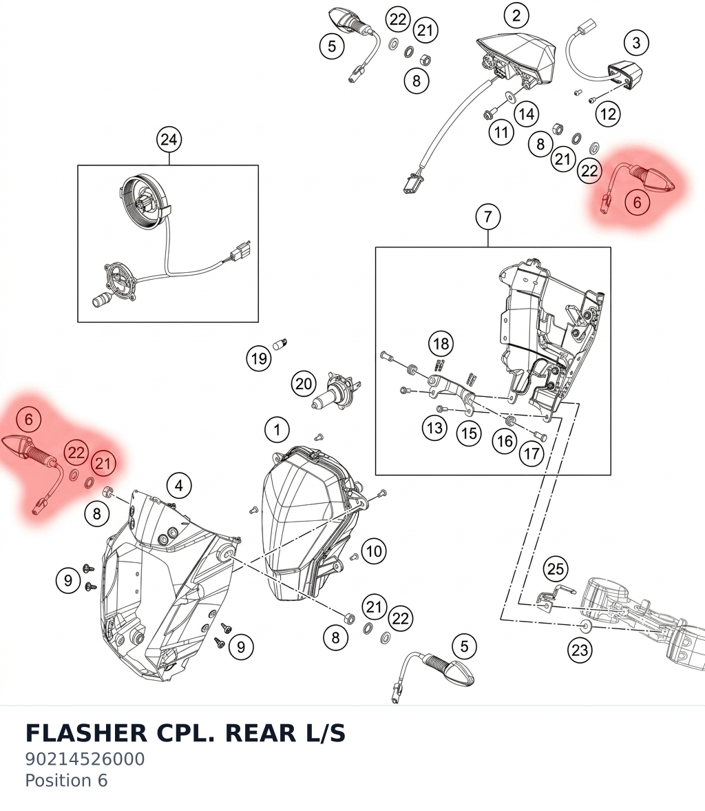 Diagram preview: FLASHER CPL. REAR L/S (90214526000)