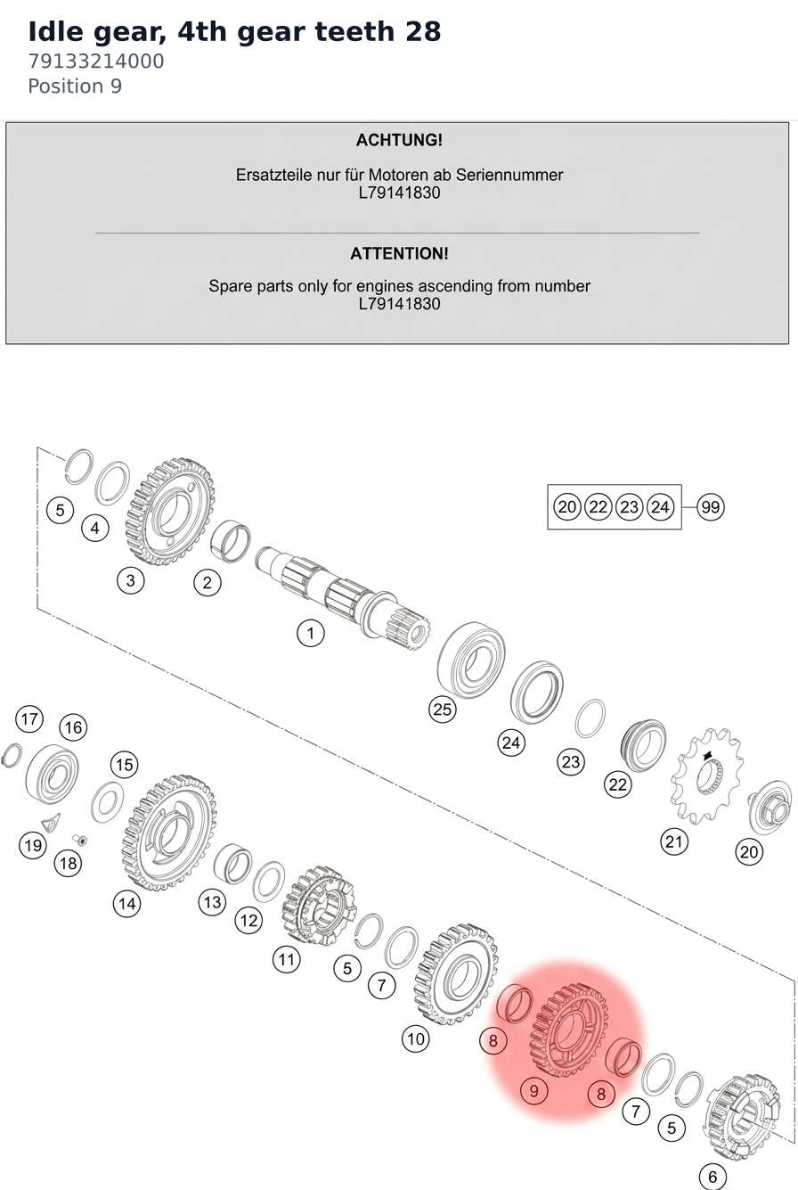 Diagram preview: Idle gear, 4th gear teeth 28 (79133214000)