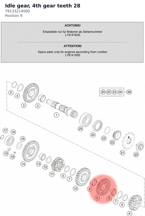 Diagram preview: Idle gear, 4th gear teeth 28 (79133214000)