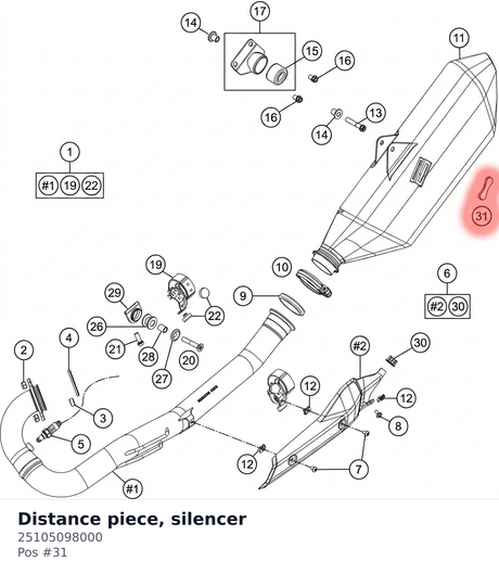 Diagram preview: Distance piece, silencer (25105098000)