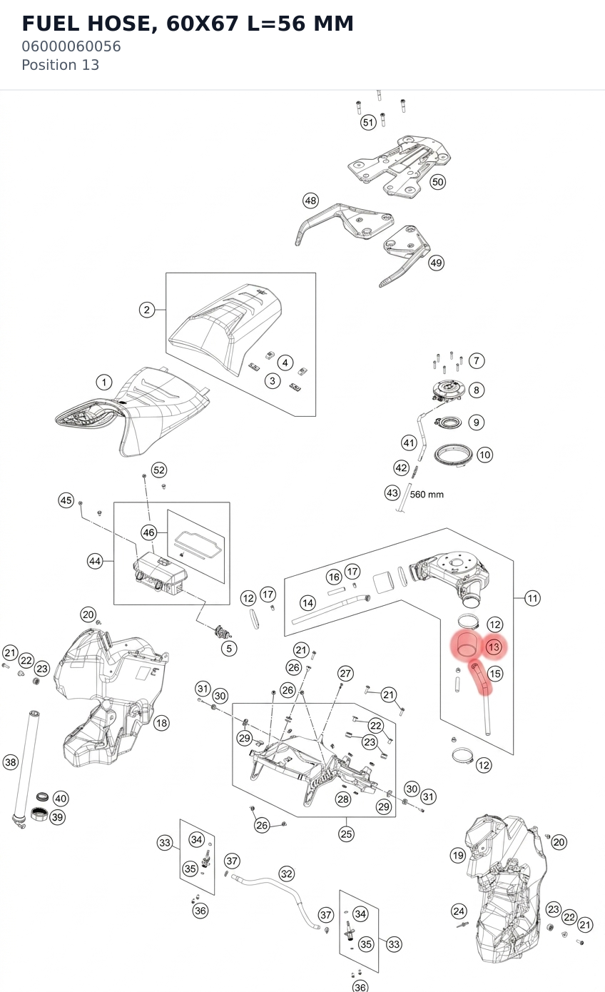 Diagram preview: FUEL HOSE, 60X67 L=56 MM (06000060056)