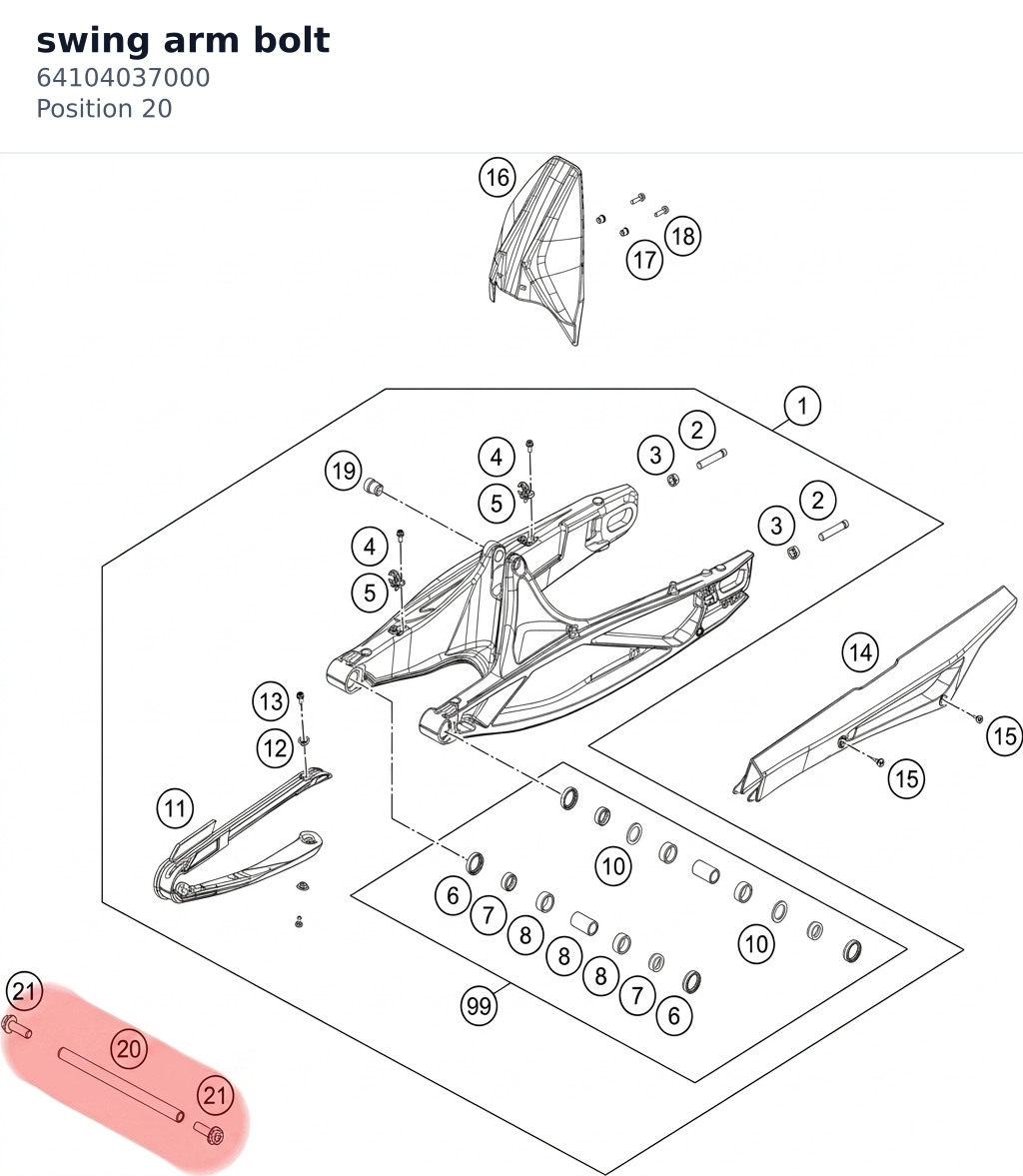 Diagram preview: swing arm bolt (64104037000)