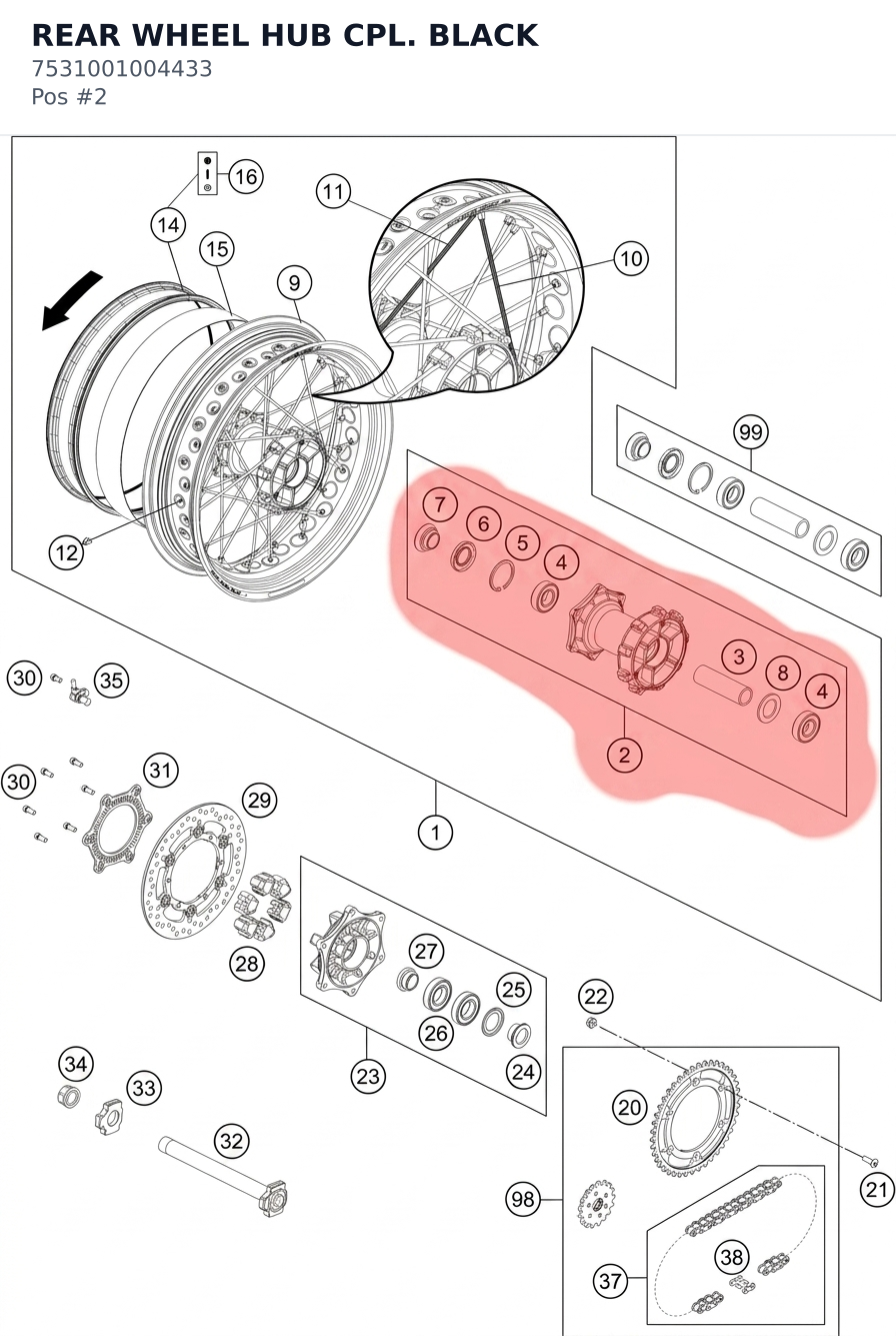 Diagram preview: REAR WHEEL HUB CPL. BLACK (7531001004433)