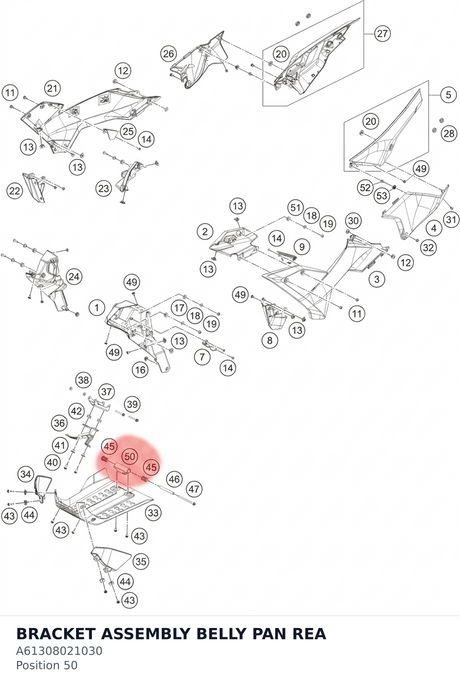 Diagram preview: BRACKET ASSEMBLY BELLY PAN REA (A61308021030)