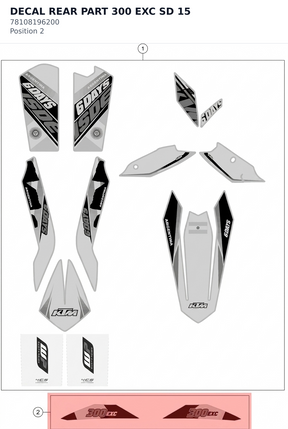 Diagram preview: DECAL REAR PART 300 EXC SD 15 (78108196200)