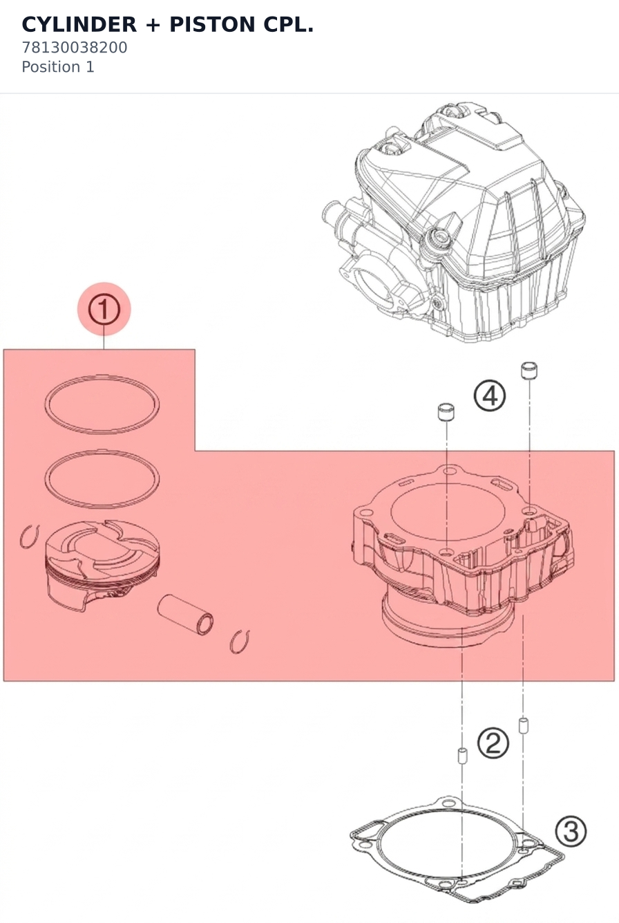 Diagram preview: CYLINDER + PISTON CPL. (78130038200)