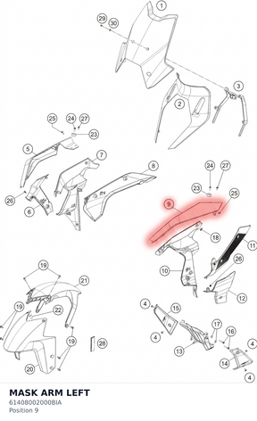 Diagram preview: MASK ARM LEFT (61408002000BIA)