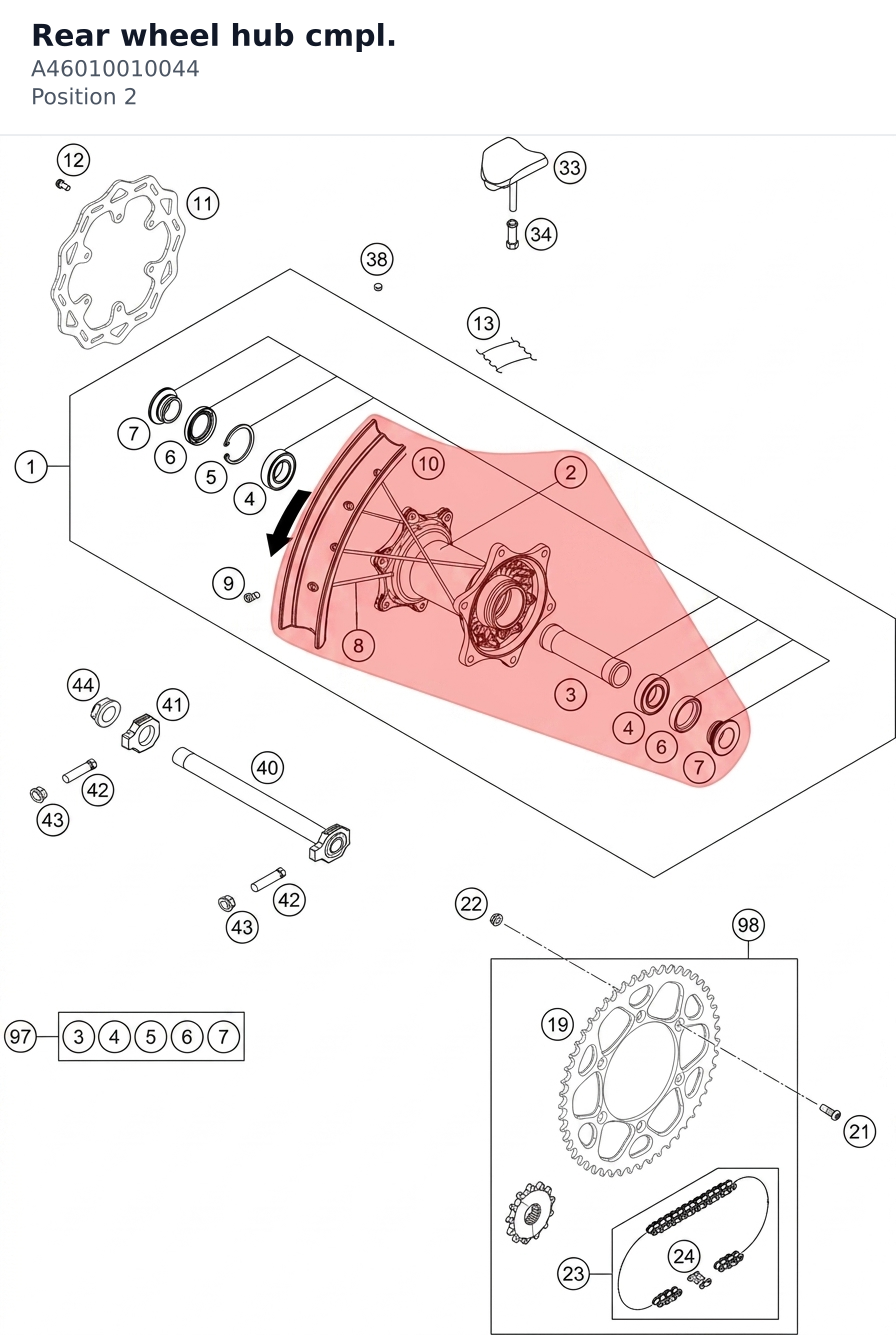 Diagram preview: Rear wheel hub cmpl. (A46010010044)