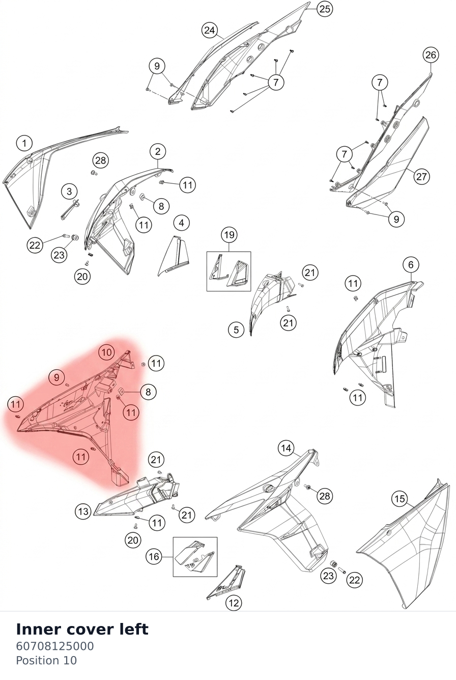 Diagram preview: Inner cover left (60708125000)