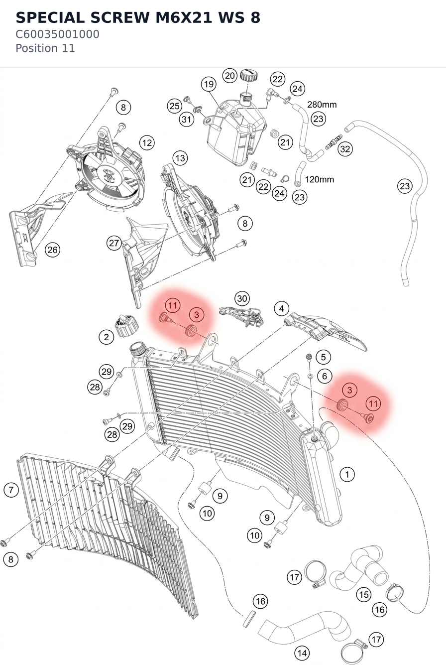 Diagram preview: SPECIAL SCREW M6X21 WS 8 (C60035001000)