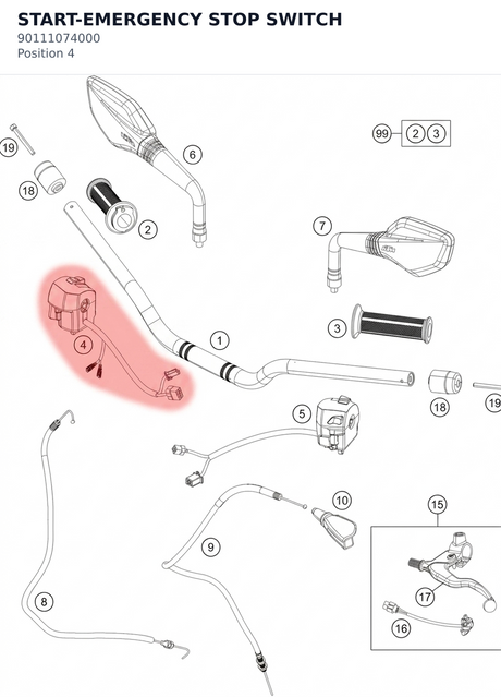 Diagram preview: START-EMERGENCY STOP SWITCH (90111074000)