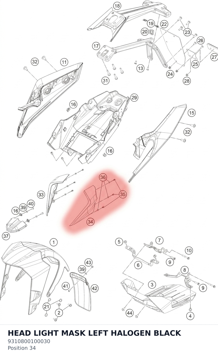Diagram preview: HEAD LIGHT MASK LEFT HALOGEN BLACK (9310800100030)