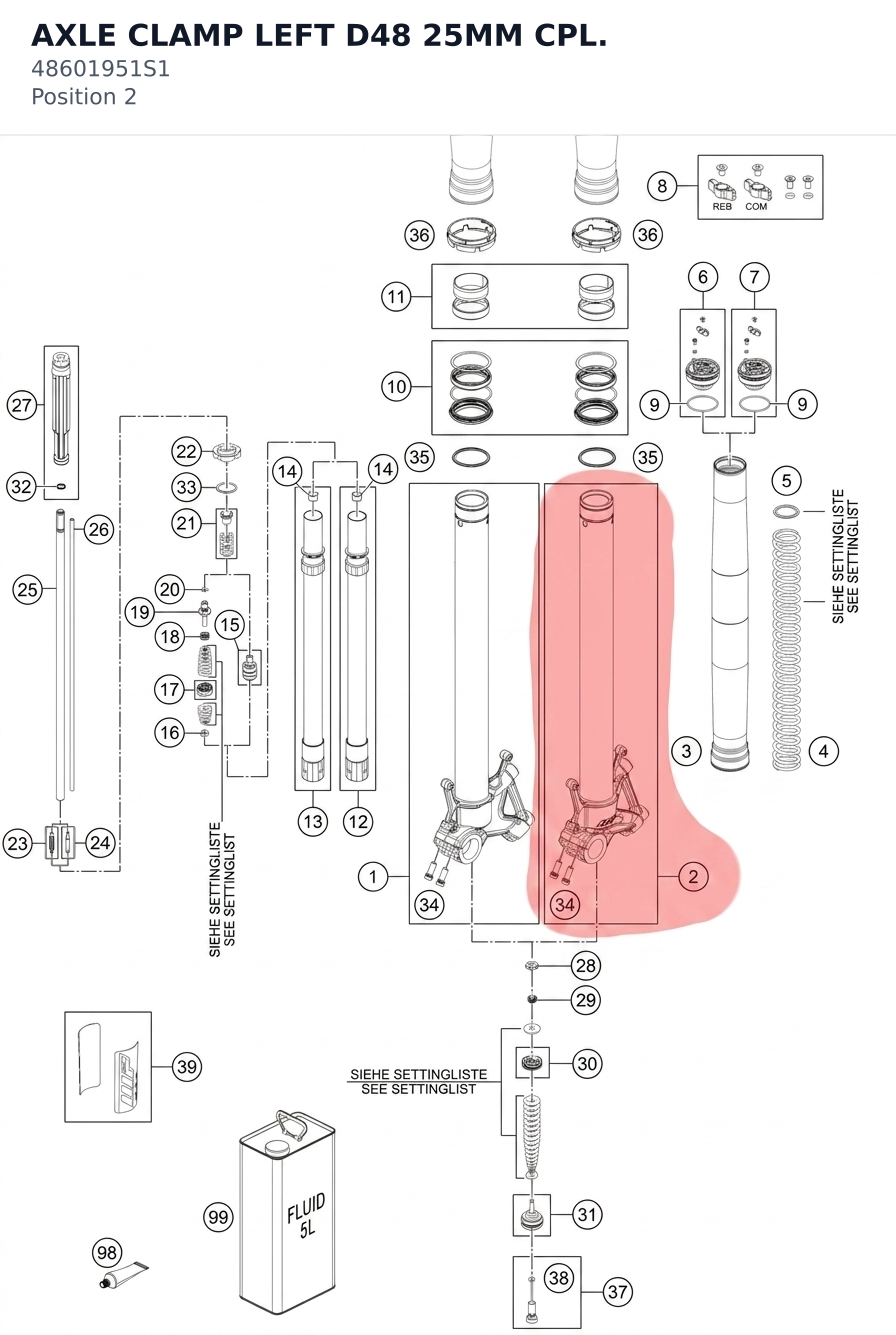 Diagram preview: AXLE CLAMP LEFT D48 25MM CPL. (48601951S1)